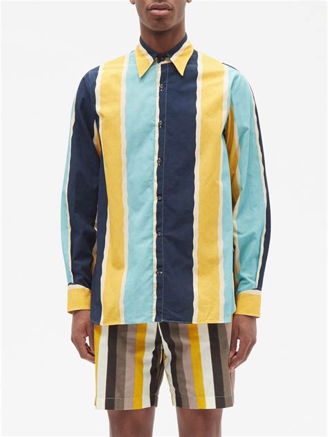 prada printed striped cotton-poplin shir|PRADA Striped cotton.